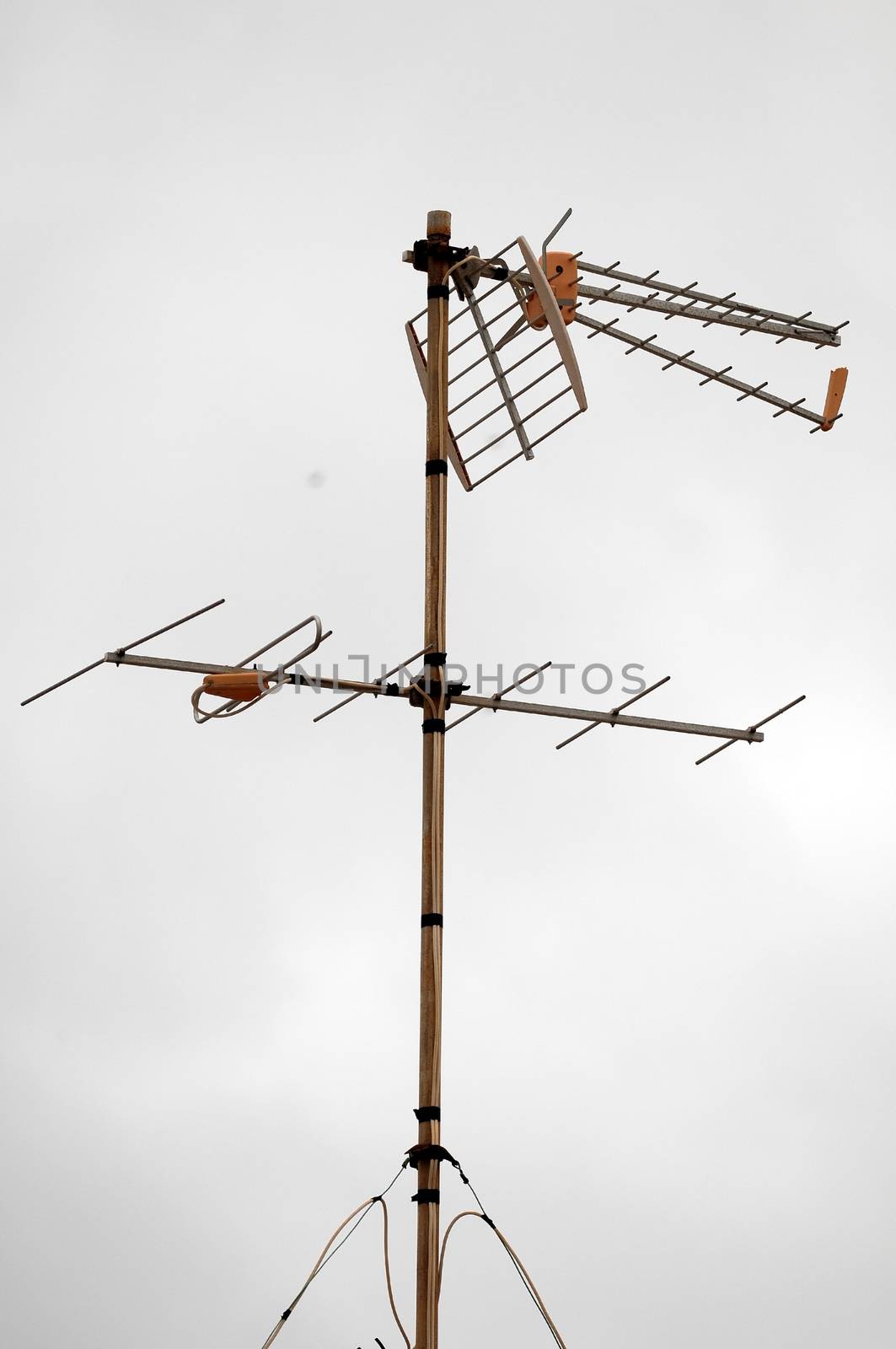 Antennas on a Roof over a Cloudy Sky, in Canary Islands, Spain