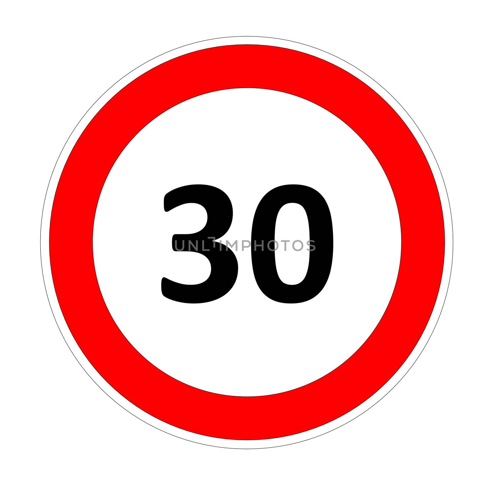 30 speed limitation road sign in white background