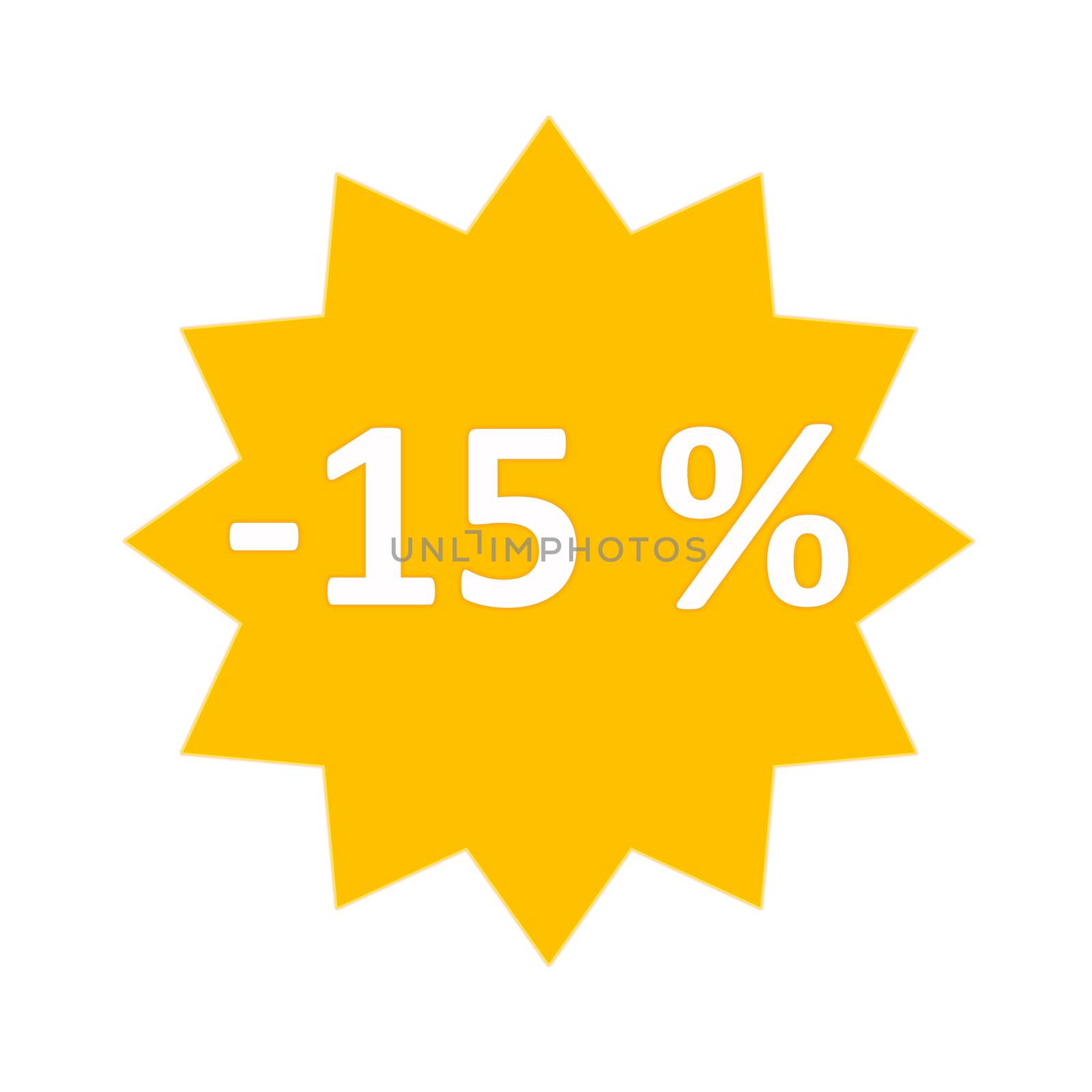 15 percent sale gold star icon in white background