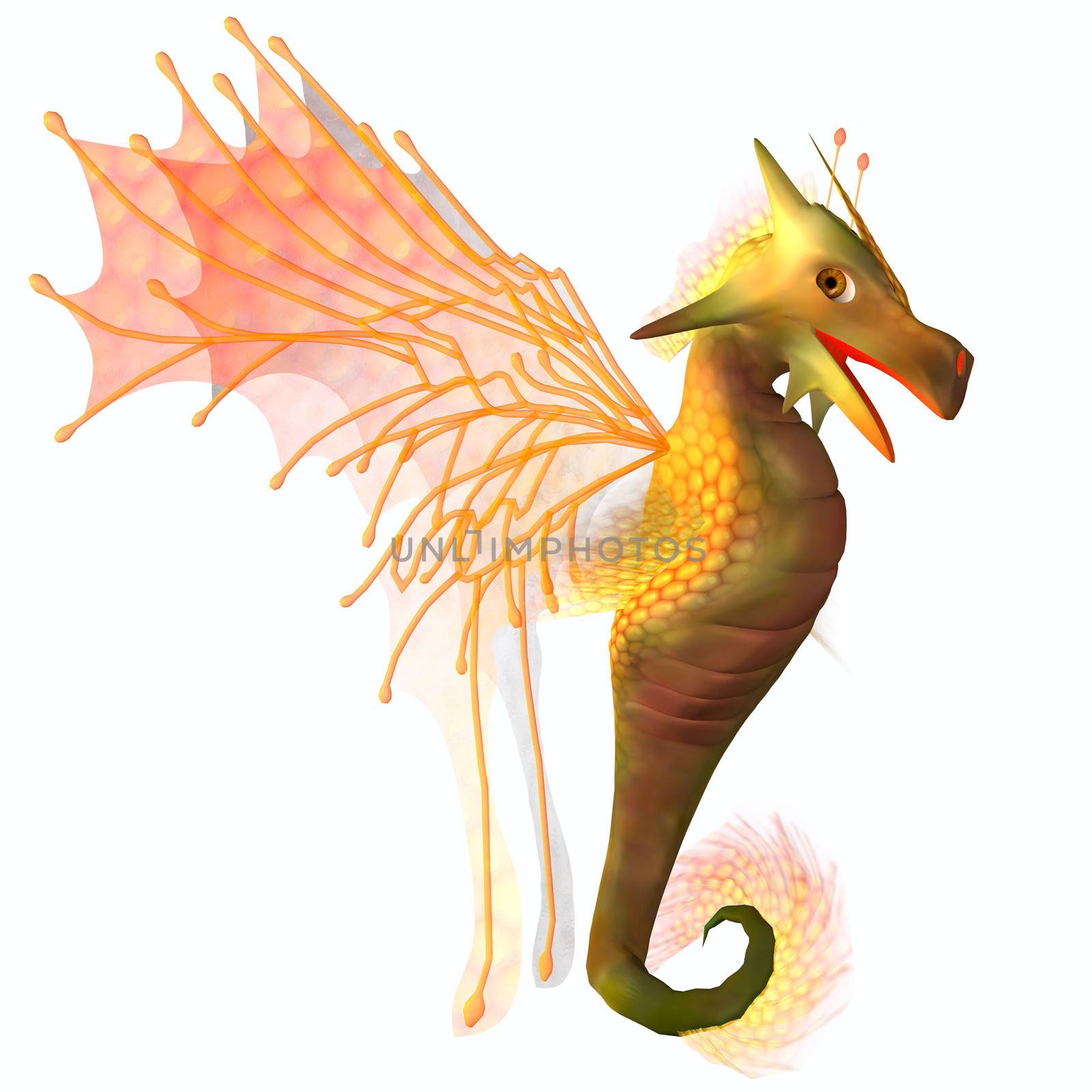 A creature of myth and fantasy the dragon is a friendly animal with horns and wings.