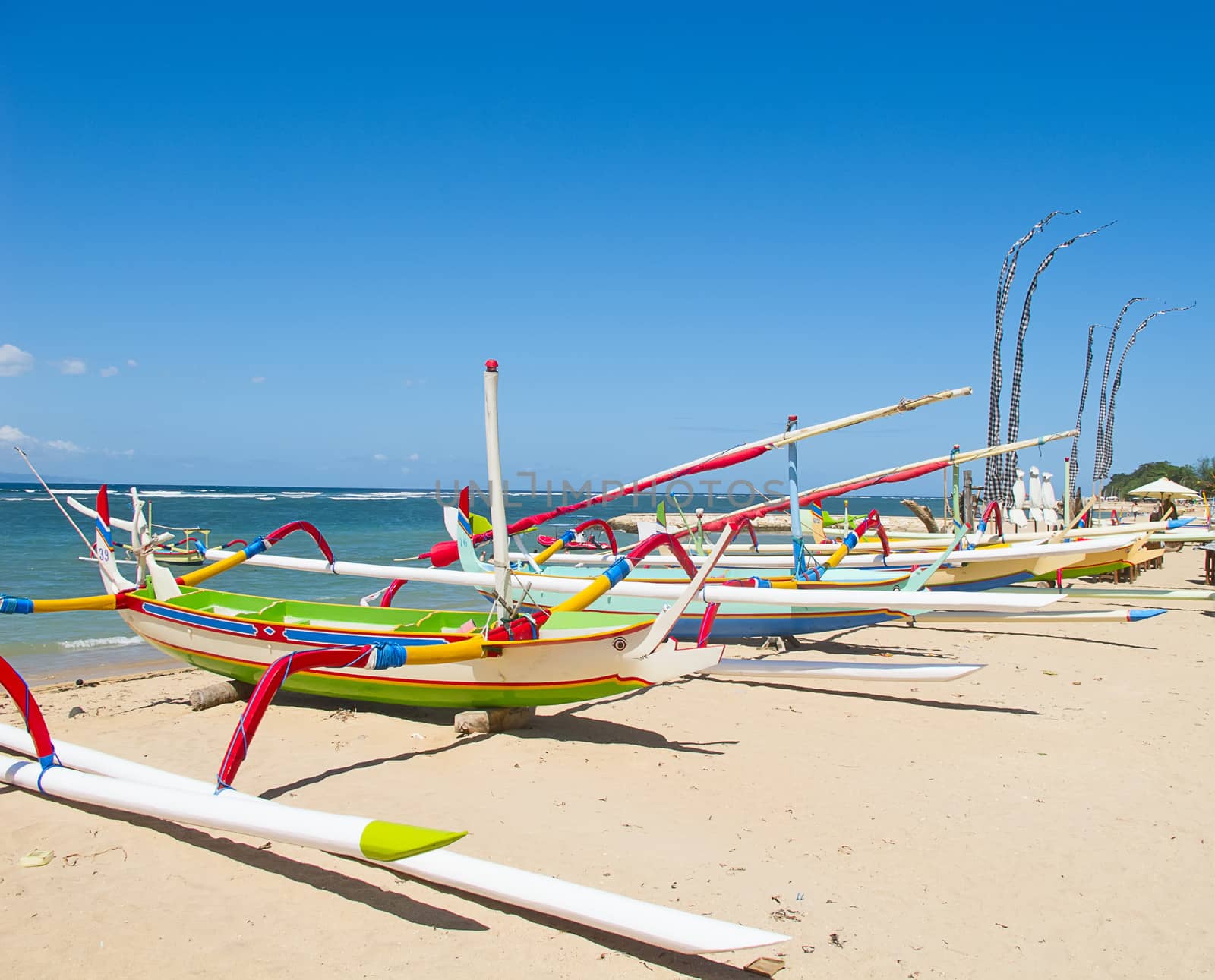 Traditional balinese "dragonfly" boat on the beach