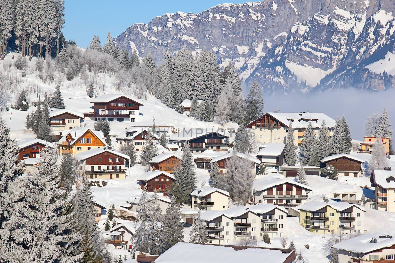 Slope on the skiing resort Flumserberg. Switzerland