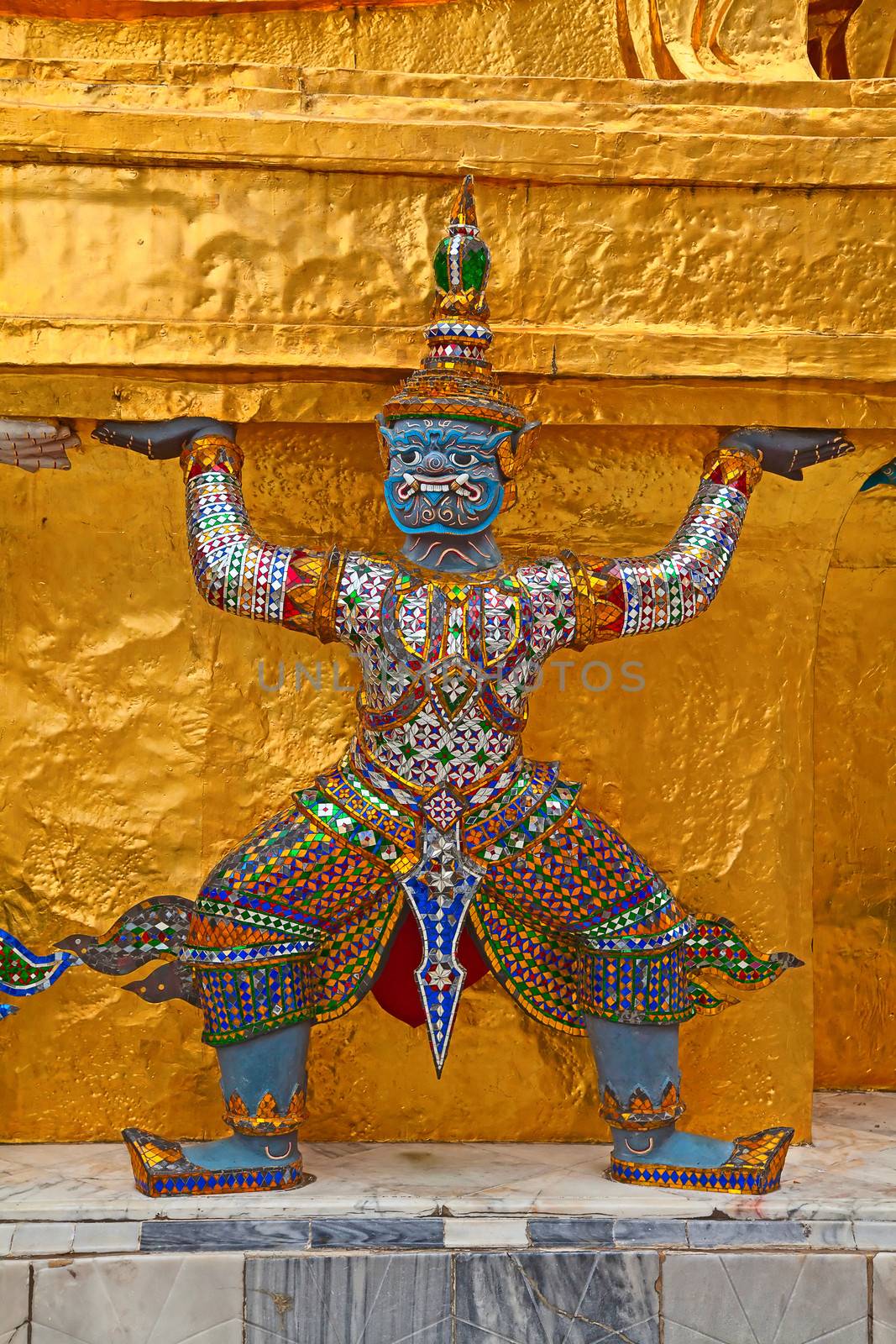 Elements of the decorations of the Temple of Emerald Buddha in Bangkok, Thailand