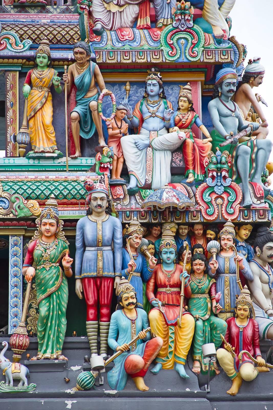 Fragment of decorations of the Hindu temple Sri Mariamman in Singapore