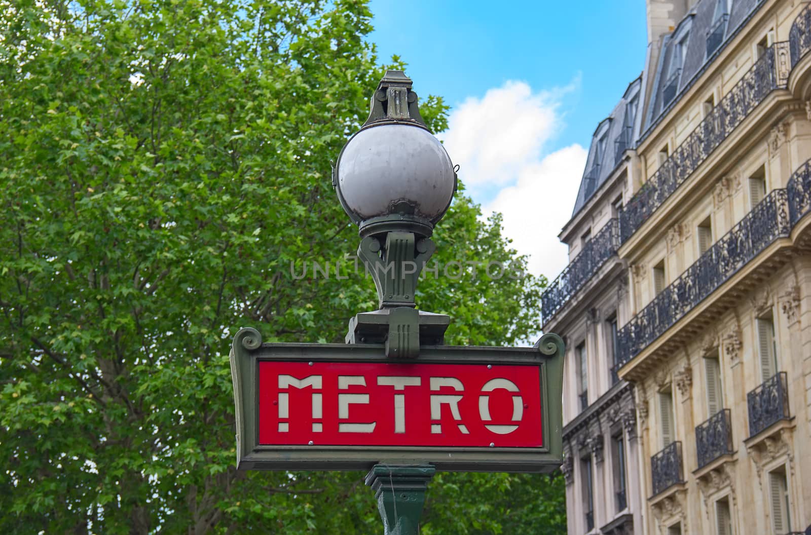 Famous Paris underground sign on the entrance to the station