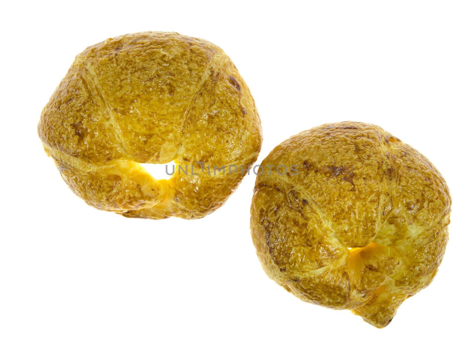 top view two  croissants  on white background