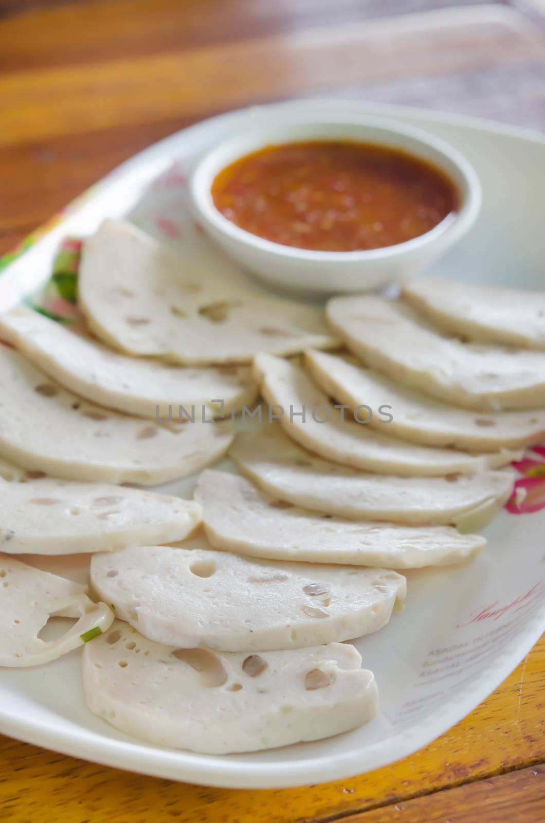  Vietnamese sausage  or  white pork sausage served with chili sauce on dish