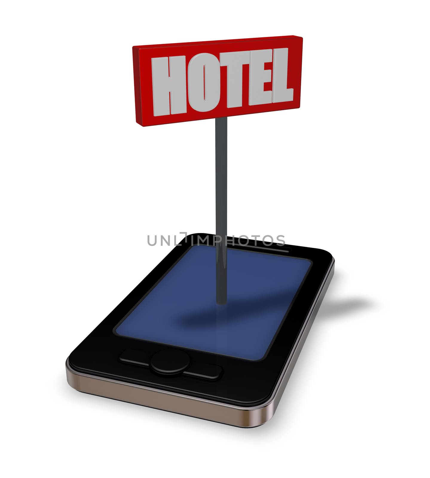 smartphone with hotel sign - 3d illustration