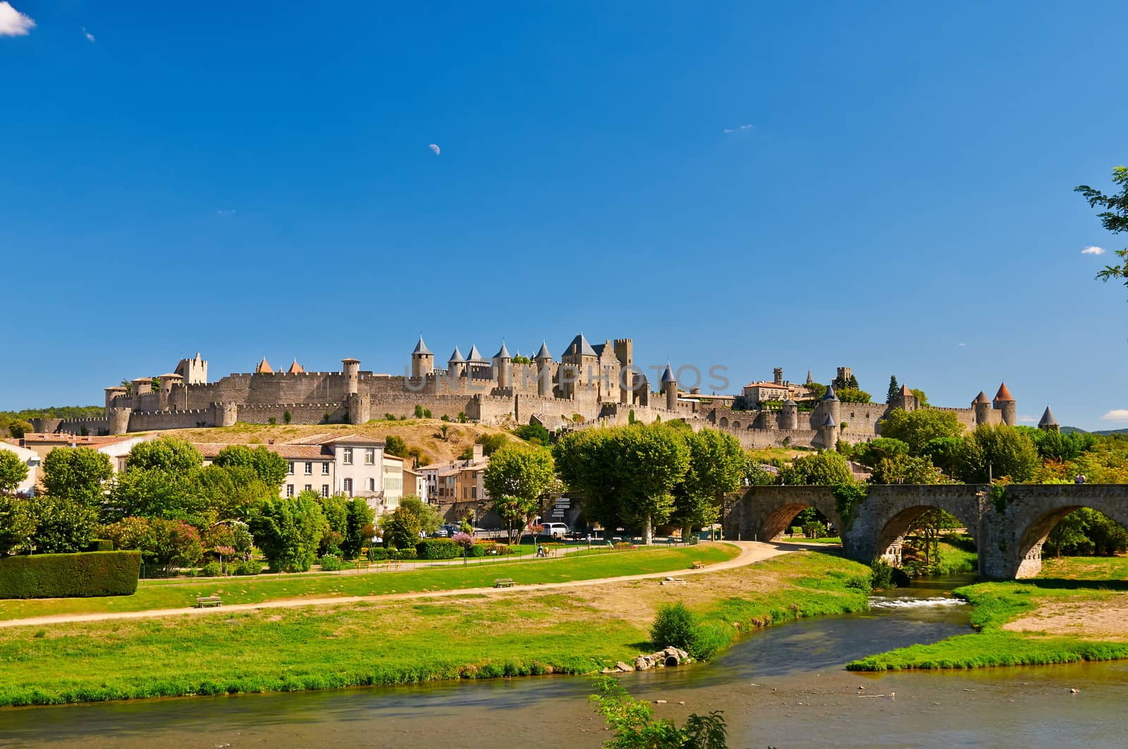 The ancient Citte of Carcassonne in France and Aude River