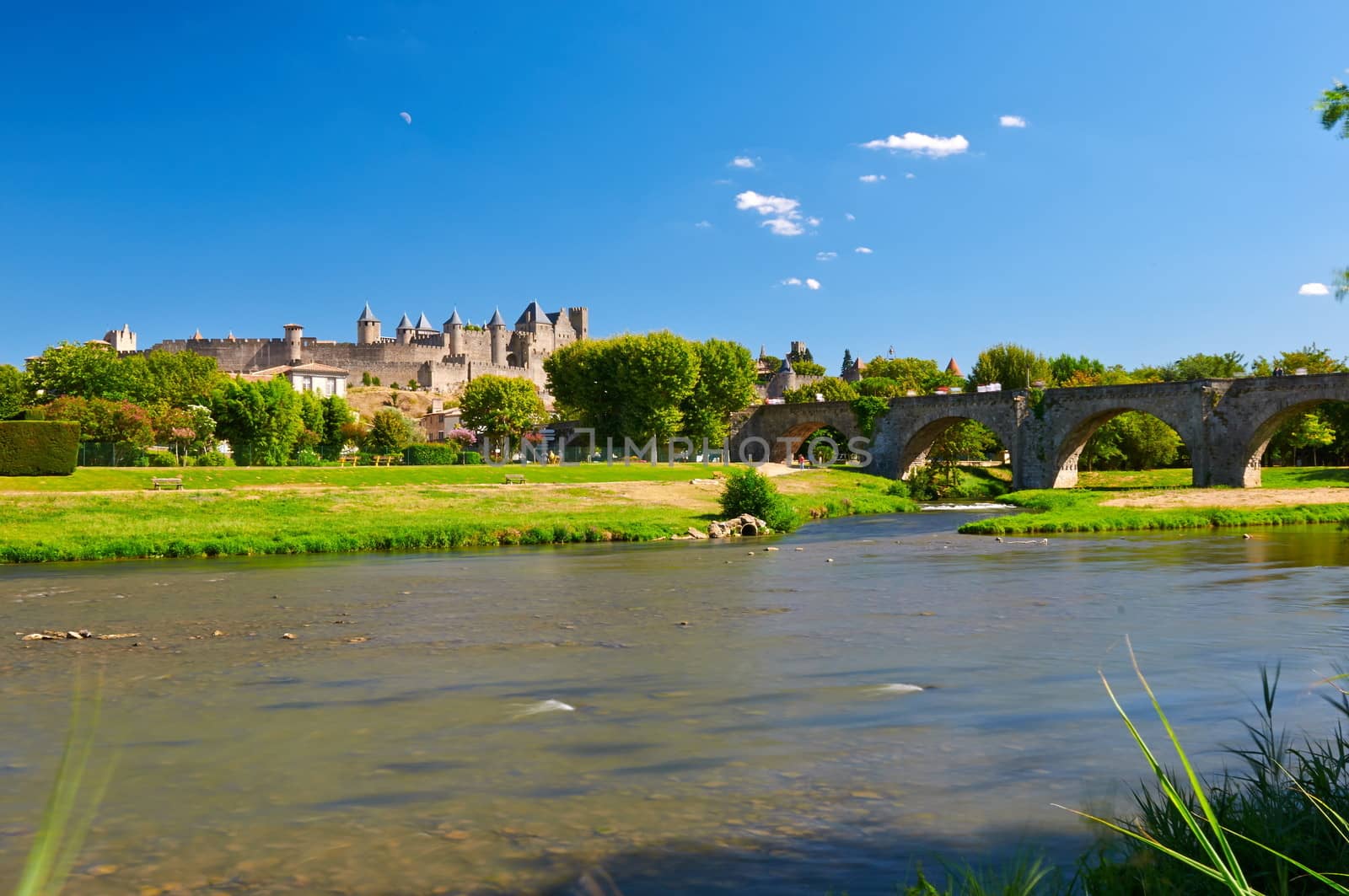 The ancient Citte of Carcassonne in France and Aude River