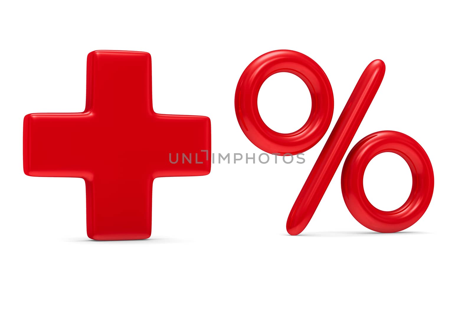 Increase percent on white background. Isolated 3D image