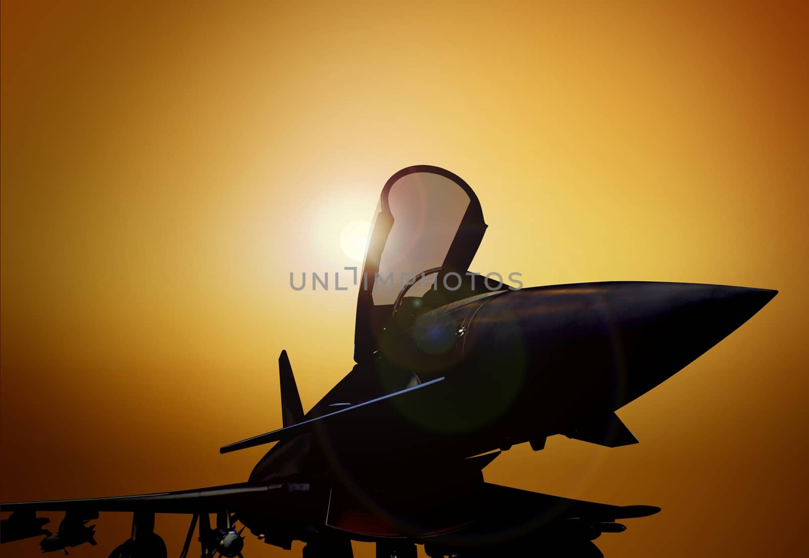 Fighter Plane on the Ground at Sunset