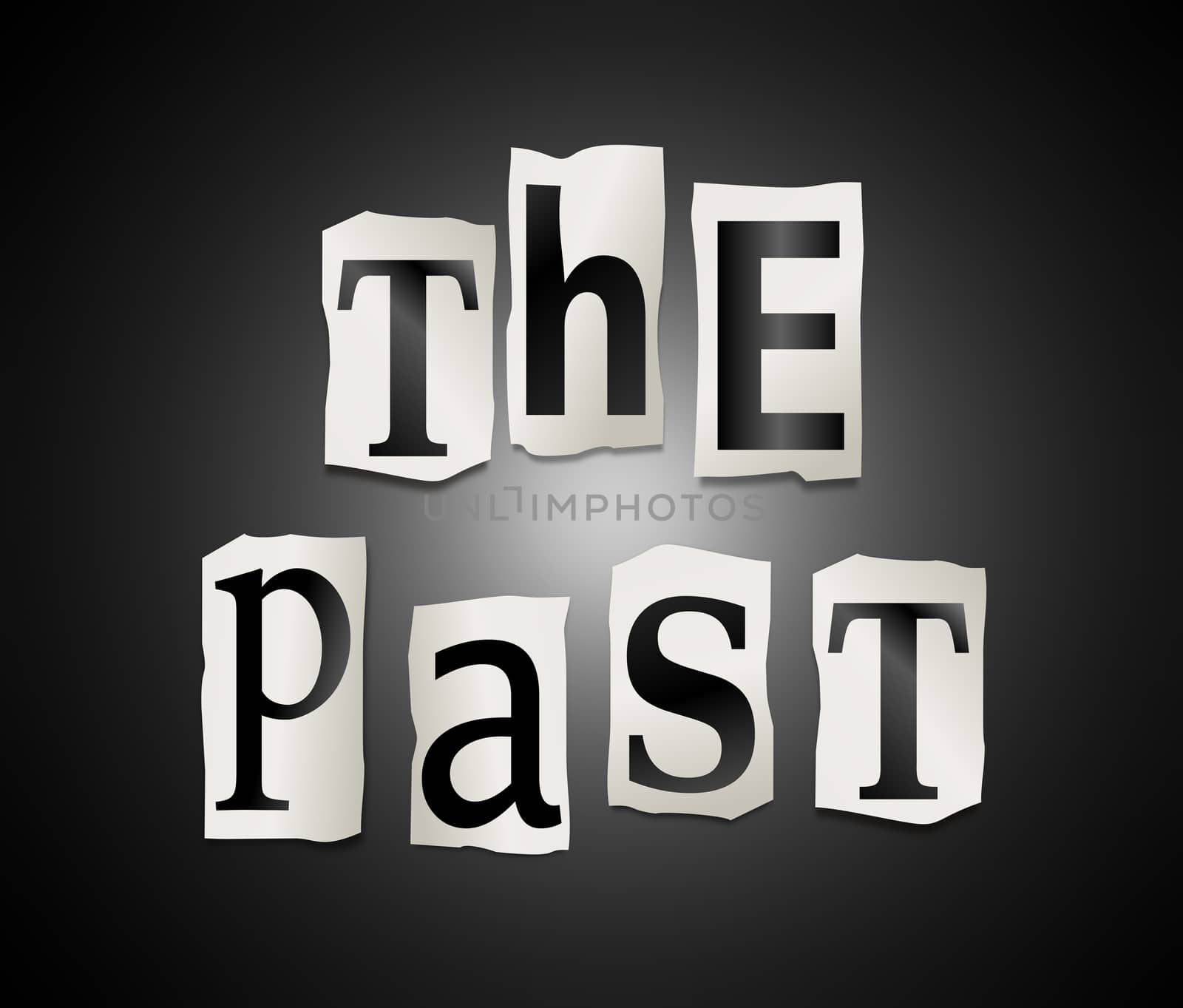 Illustration depicting a set of cut out letters formed to arrange the words The Past.