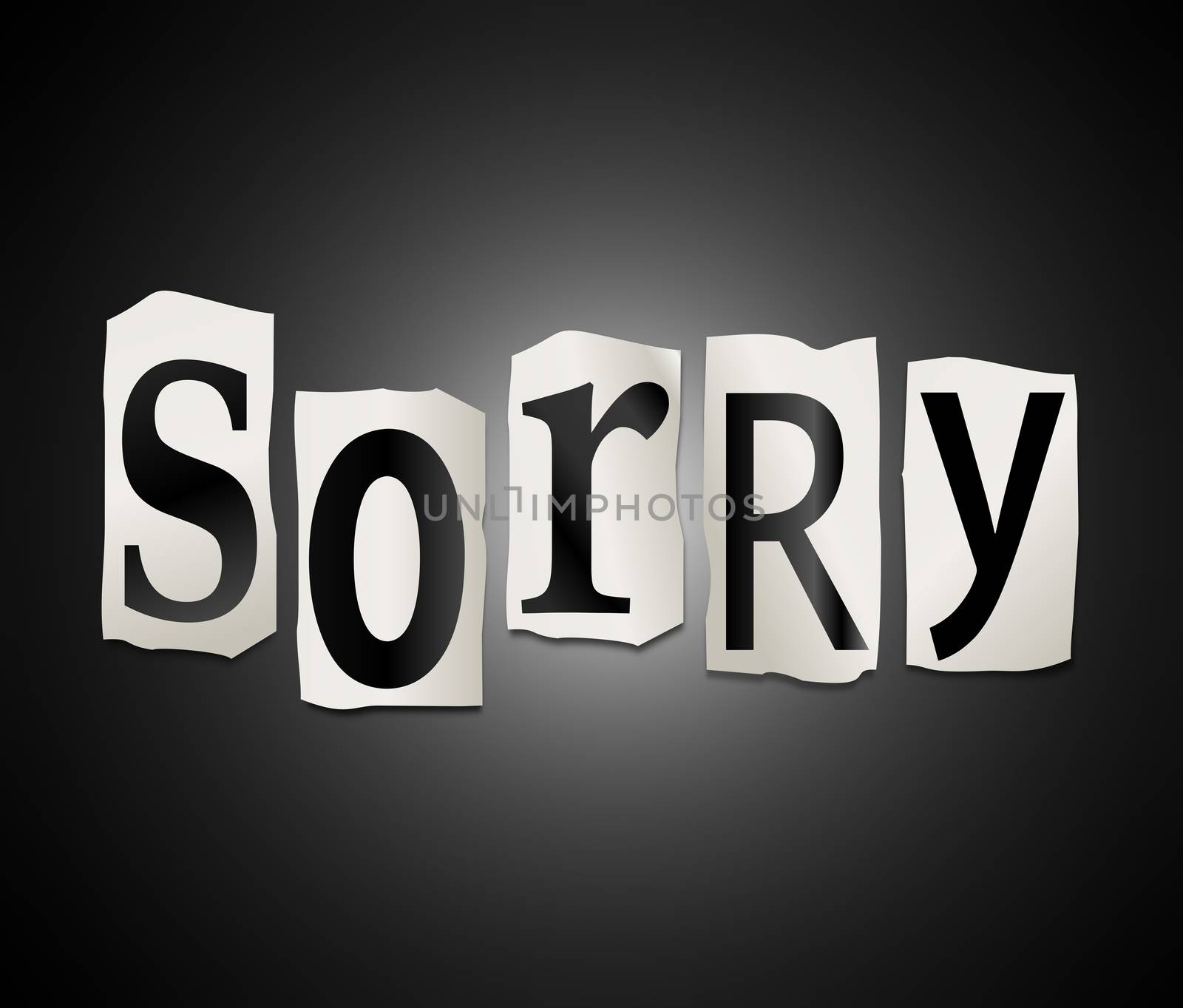 Illustration depicting a set of cut out letters formed to arrange the word sorry.