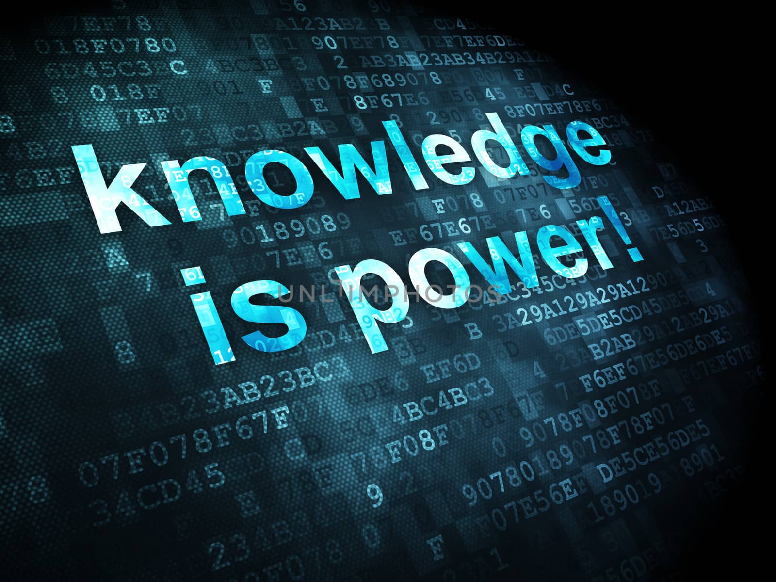 Education concept: pixelated words Knowledge Is power! on digital background, 3d render