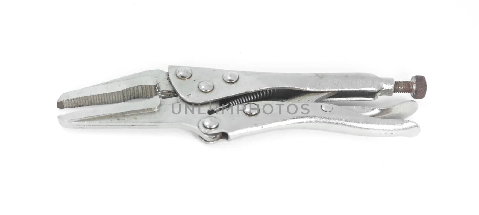 Metal locking pliers isolated on white background