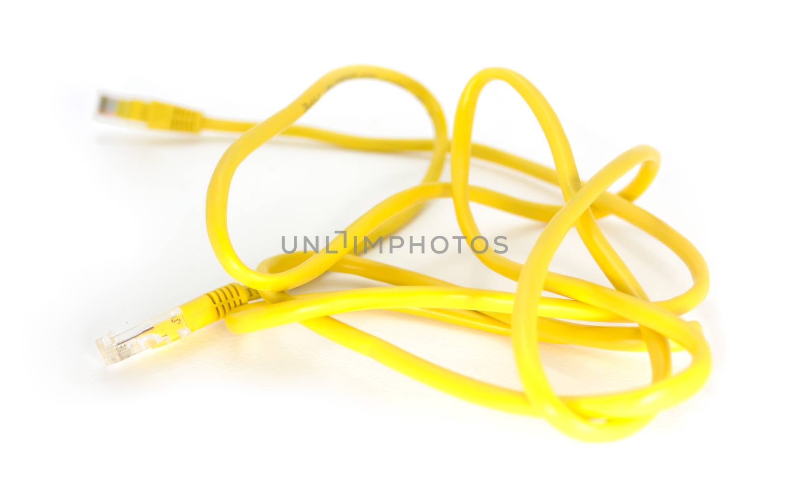 Yellow LAN cable isolated on white background