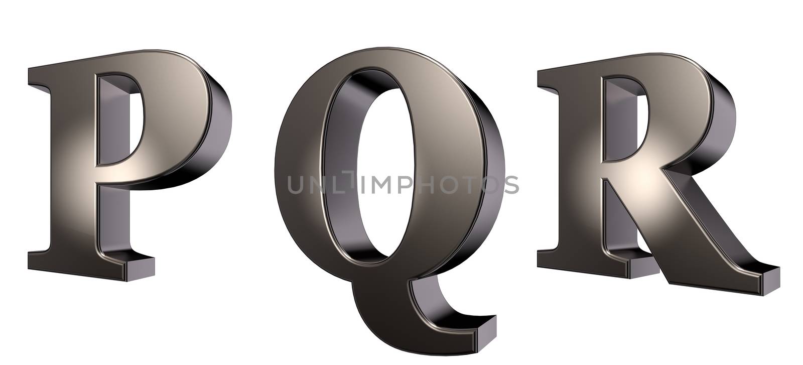 metal letters p, q and r on white background - 3d illustration
