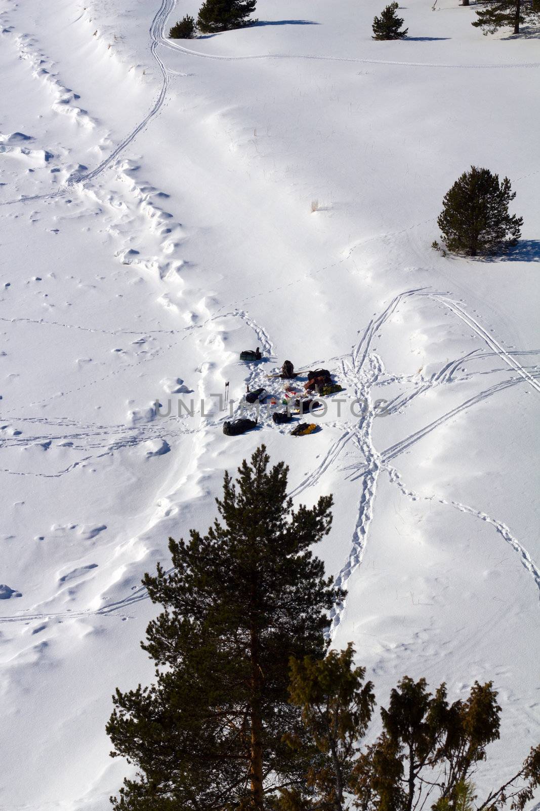 campaign backpacks from the mountain in the winter