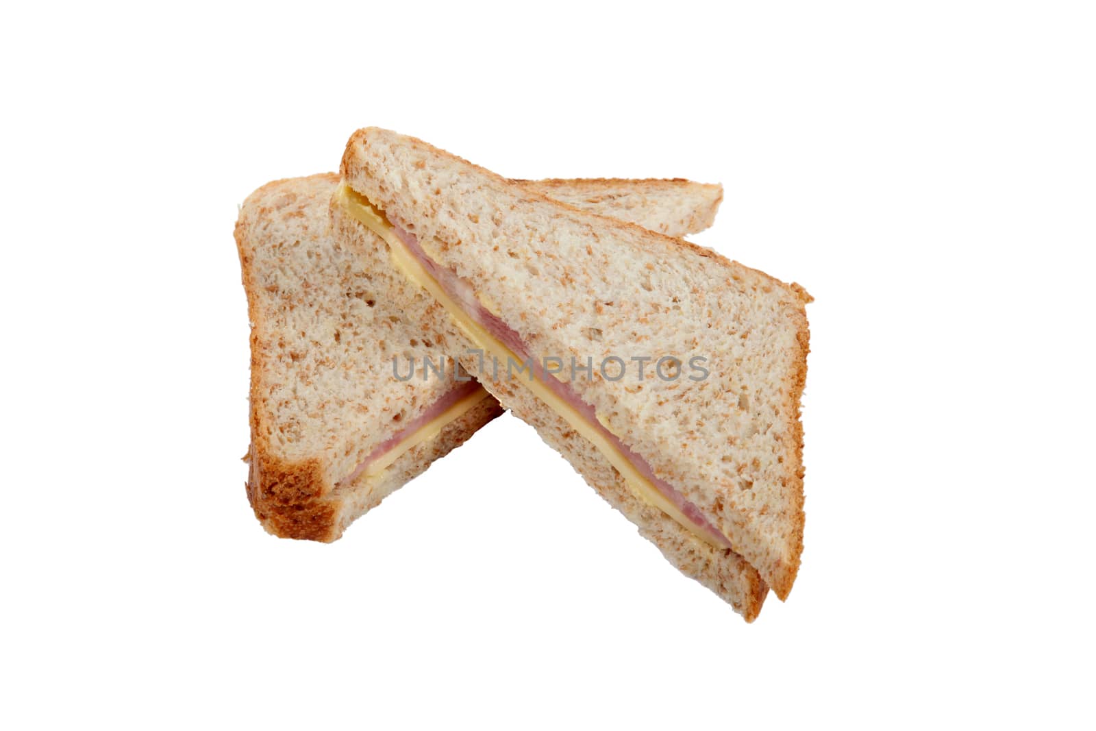 Square ham and cheese sandwich