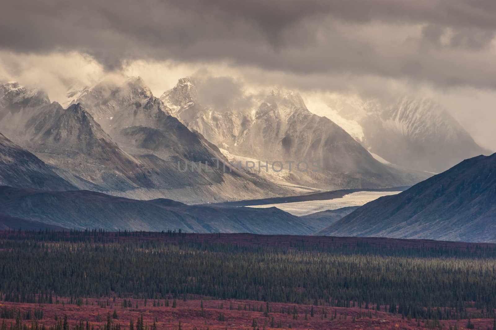 Fall photograph of mountains and receding glaciers