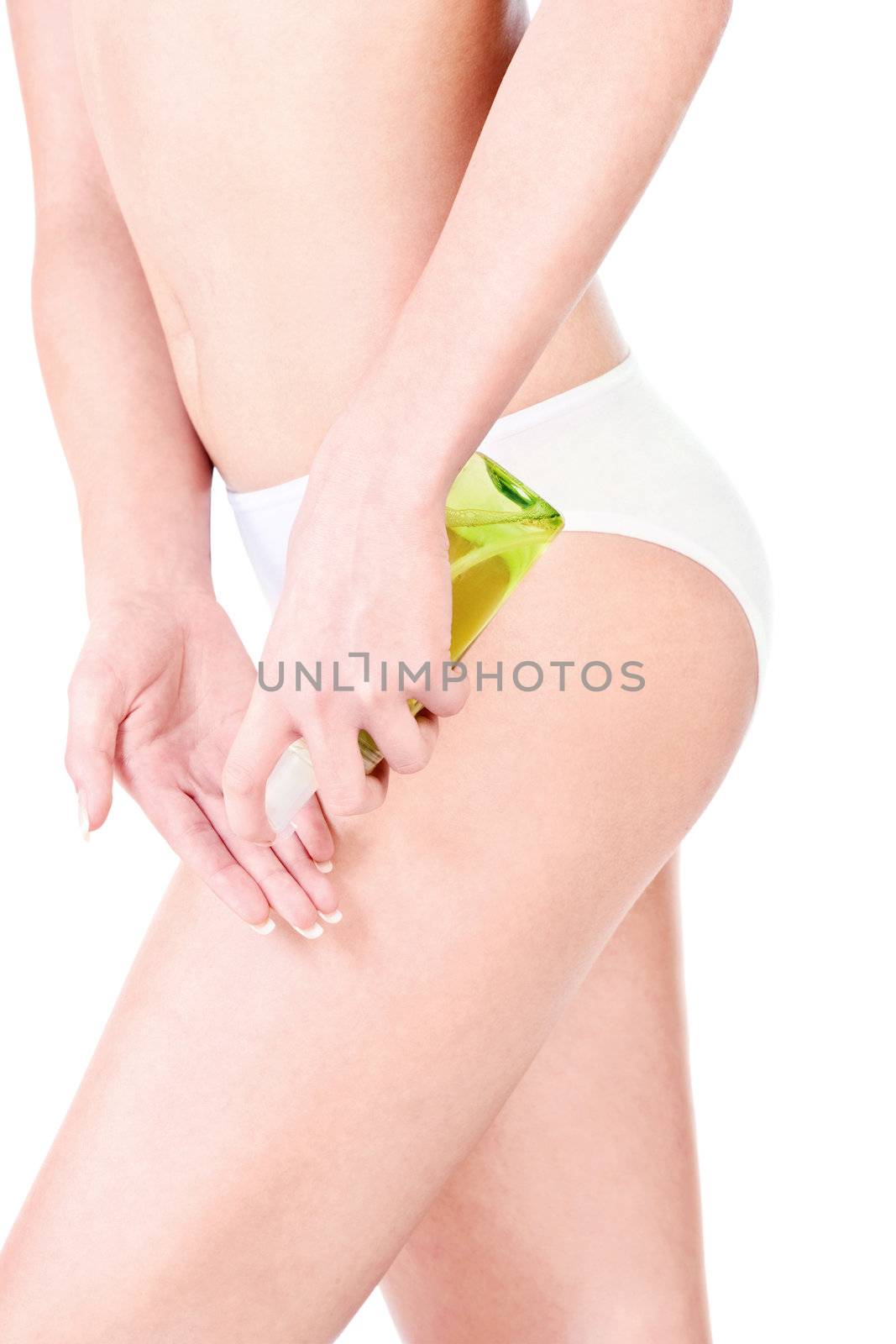 Legs cosmetic treatment, isolated on white. Health concept