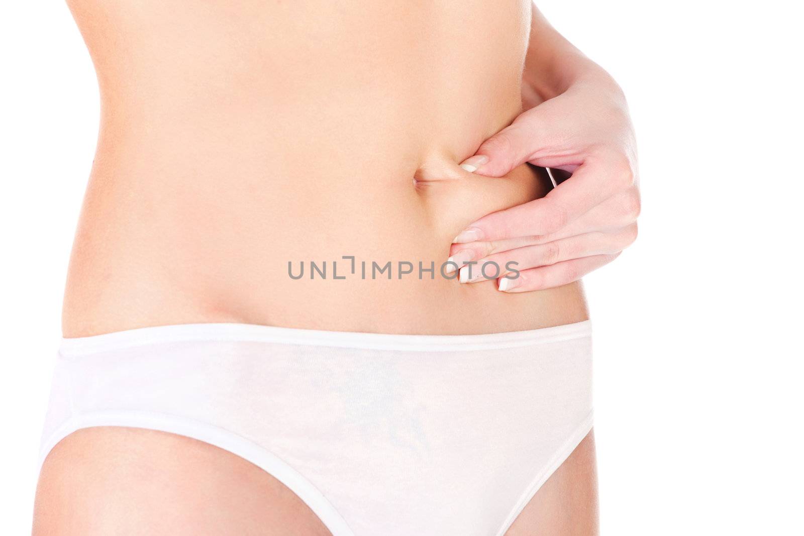 Woman pinching stomach for skin fold test by imarin
