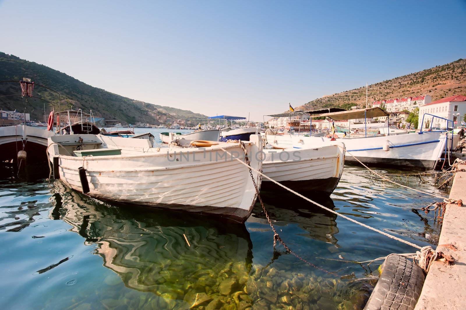 Boats in the harbor city Balaklava. by kosmsos111