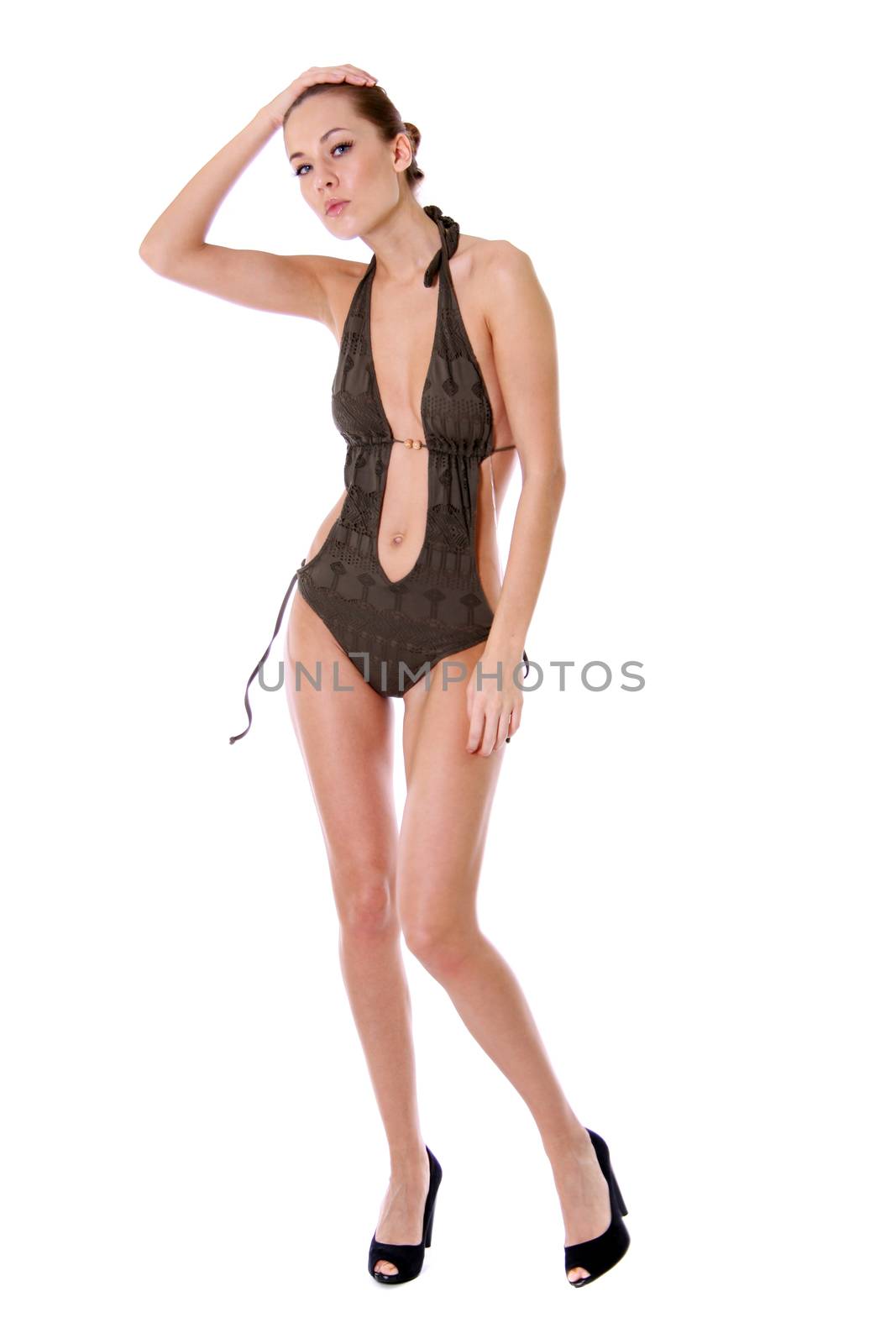 Young sexy woman in underwear - isolated on white