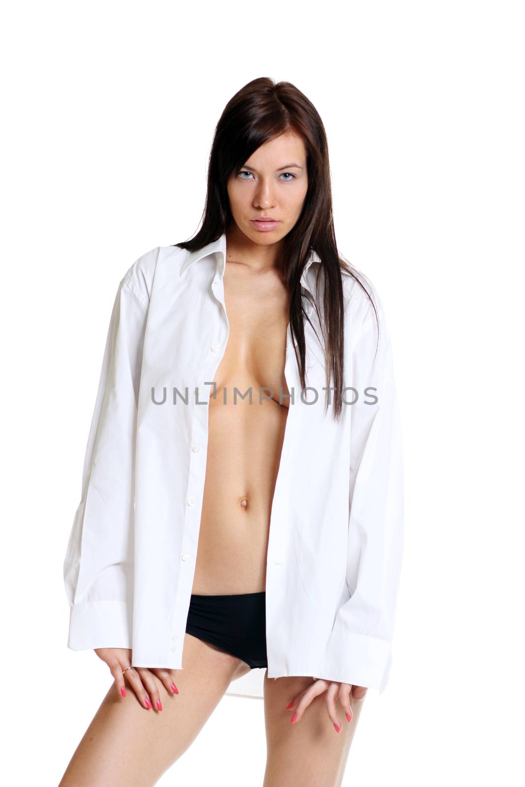 Portrait of a beautiful woman in white shirt