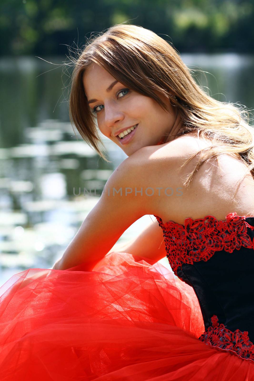 Beautiful young women in Red dress