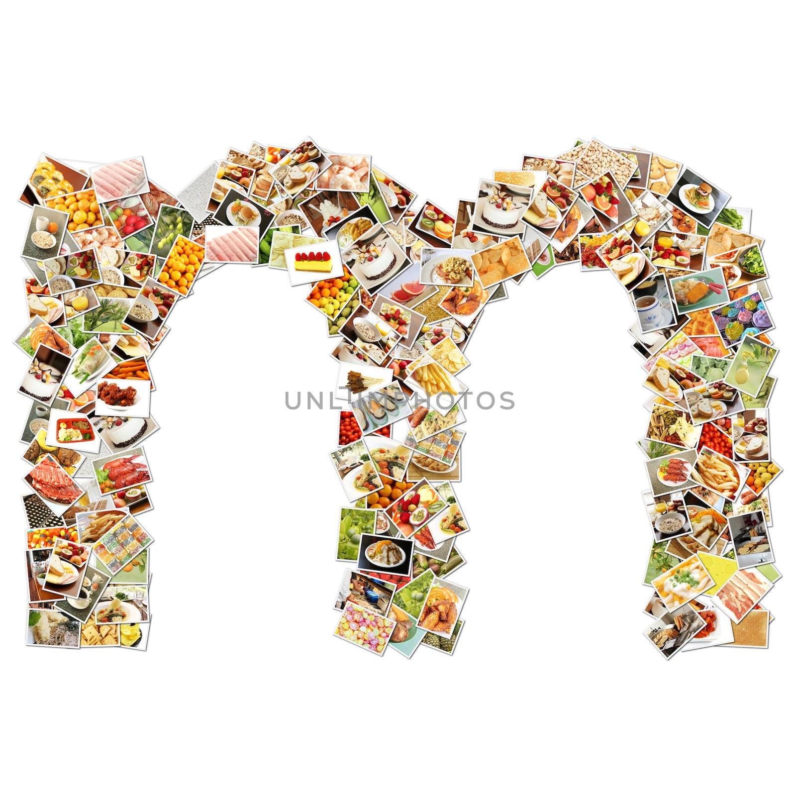 Food Art M Lowercase Shape Collage Abstract