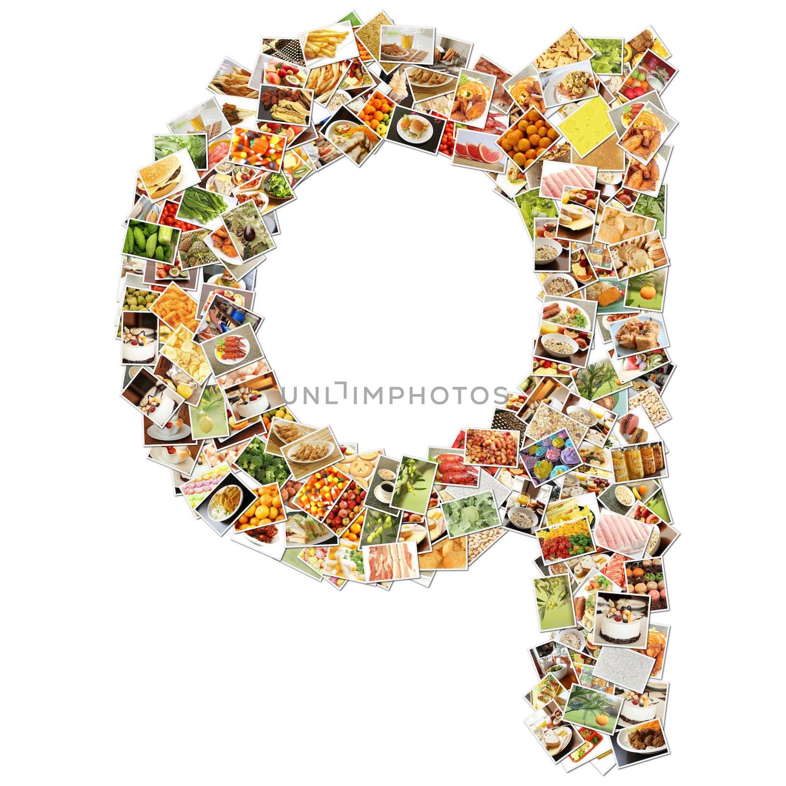 Food Art Q Lowercase Shape Collage Abstract