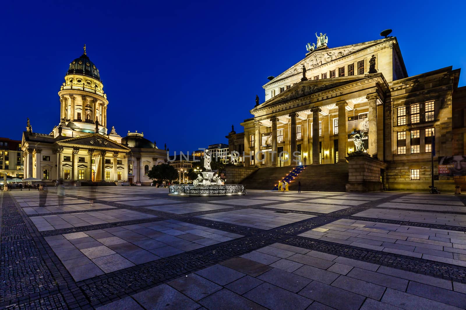 German Cathedral and Concert Hall on Gendarmenmarkt Square at Night, Berlin, Germany