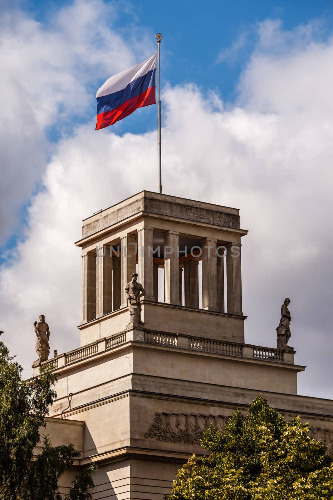 Russian Embassy Building and Russion Flag in Berlin, Germany