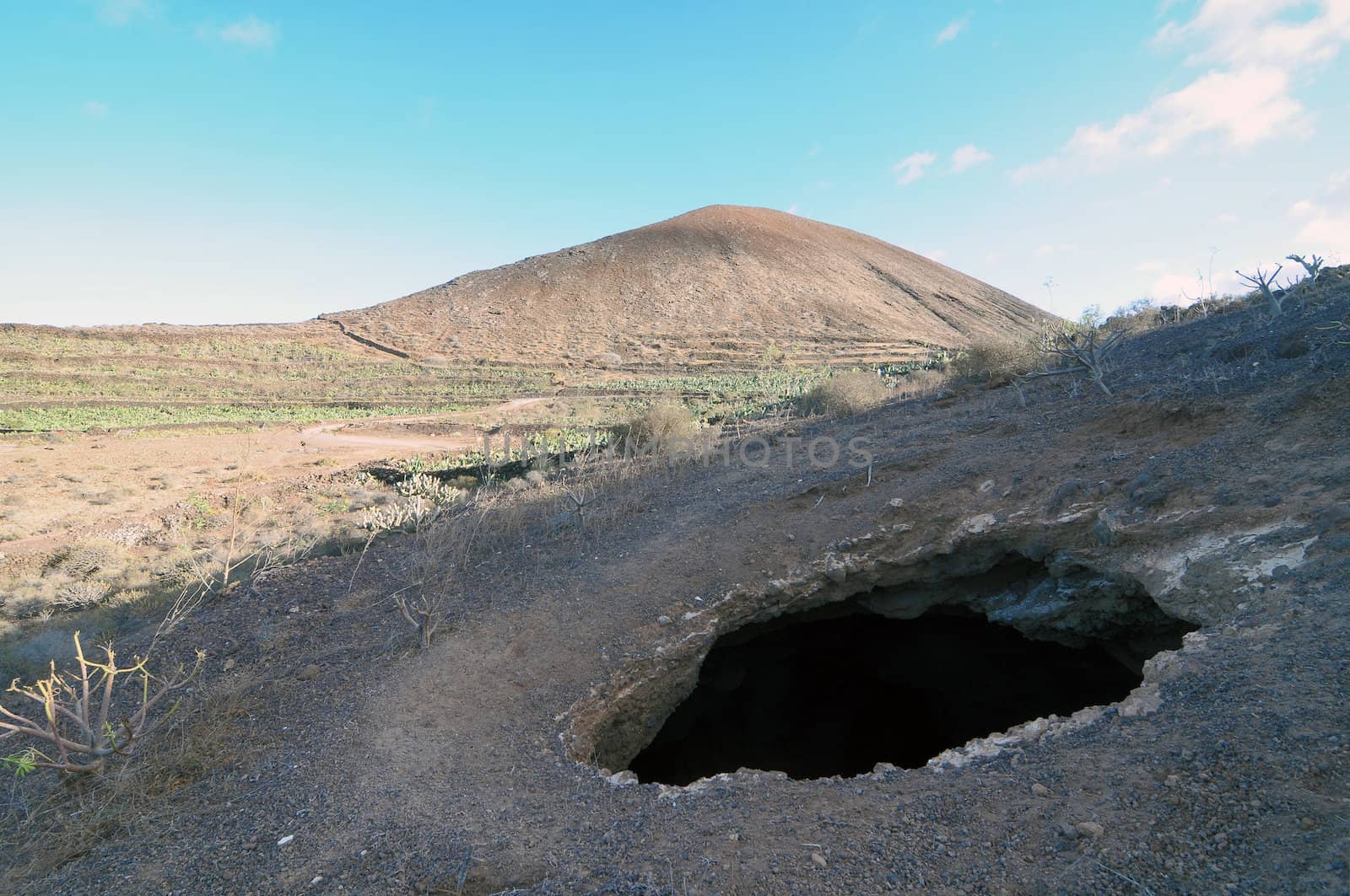 Hole in a mountain, in Canary Islands, Spain