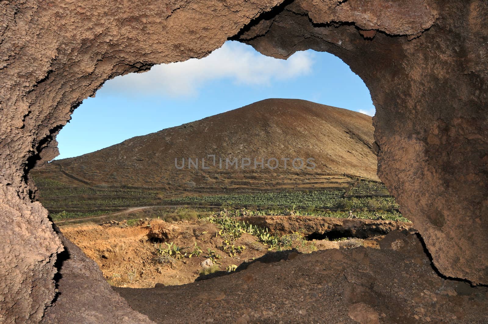 Cave near a volcano in the desert in spain
