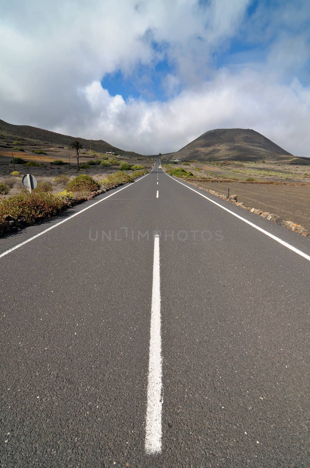 Lonely road in the deseret  on a cloudy sky