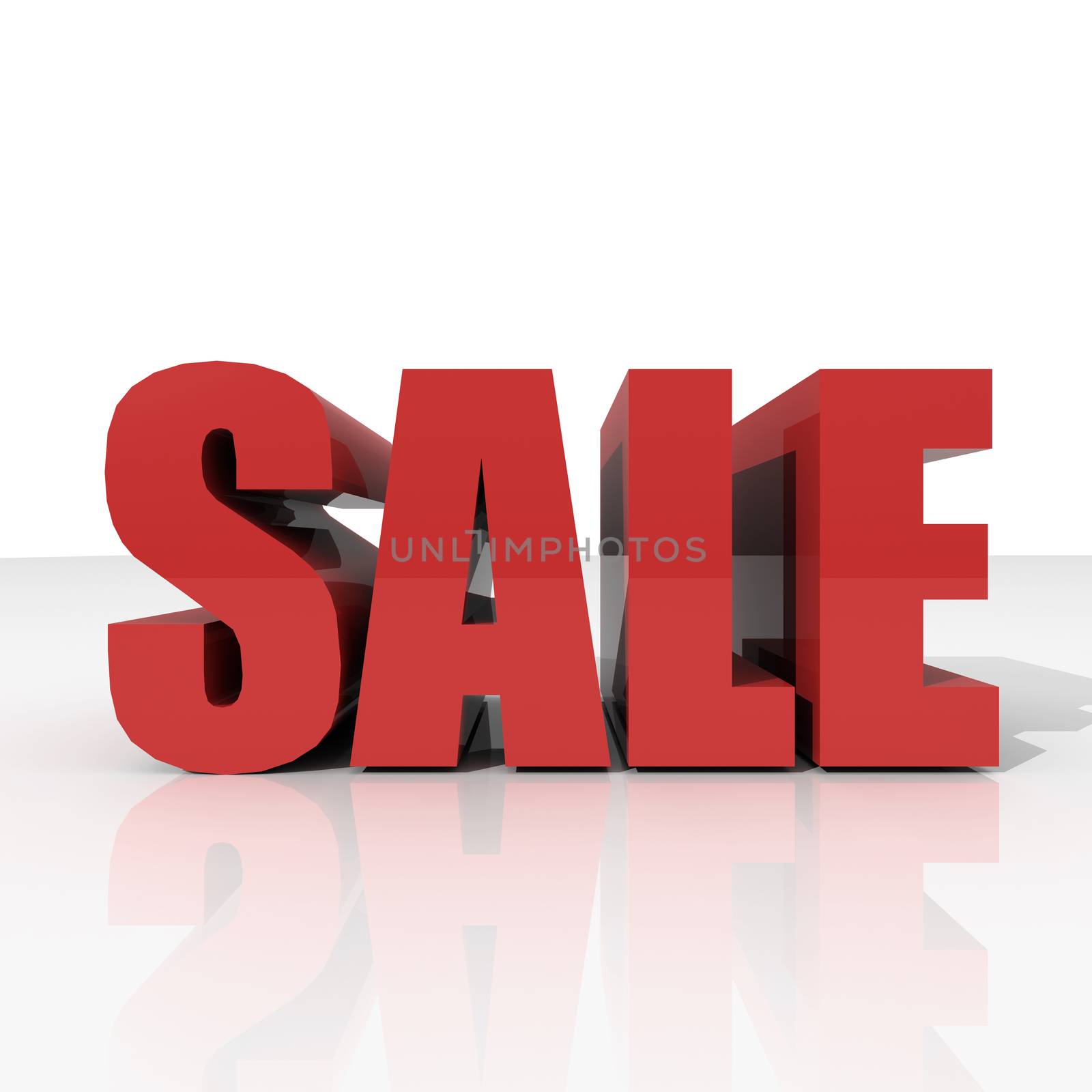 3d red text SALE on white background