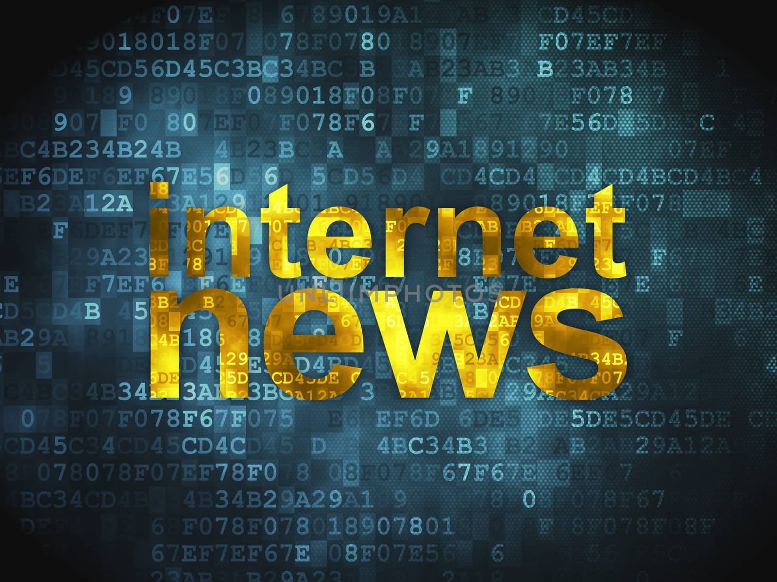 News concept: pixelated words Internet News on digital background, 3d render