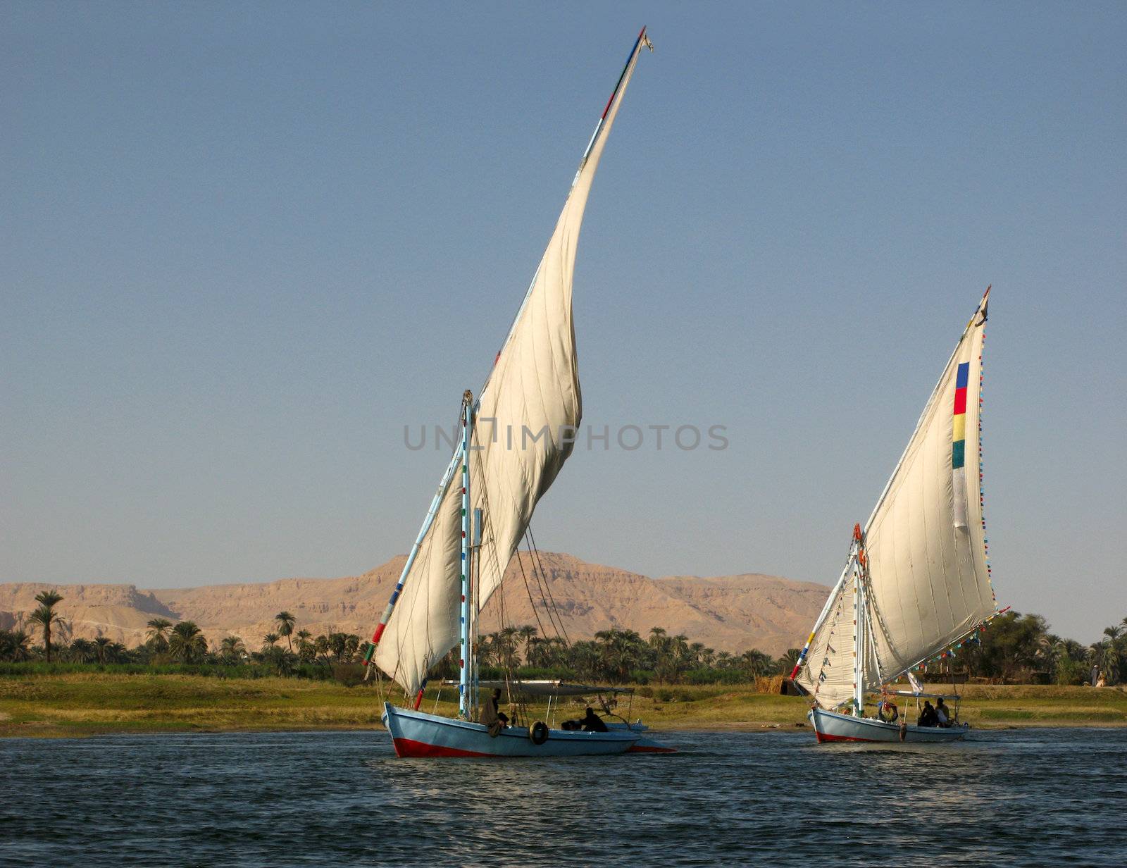 Two boats fishing on Nile, Egypt