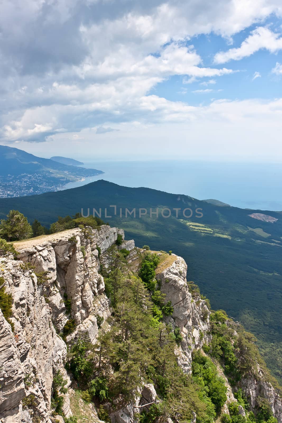 Crimean mountains. Black Sea and clouds
