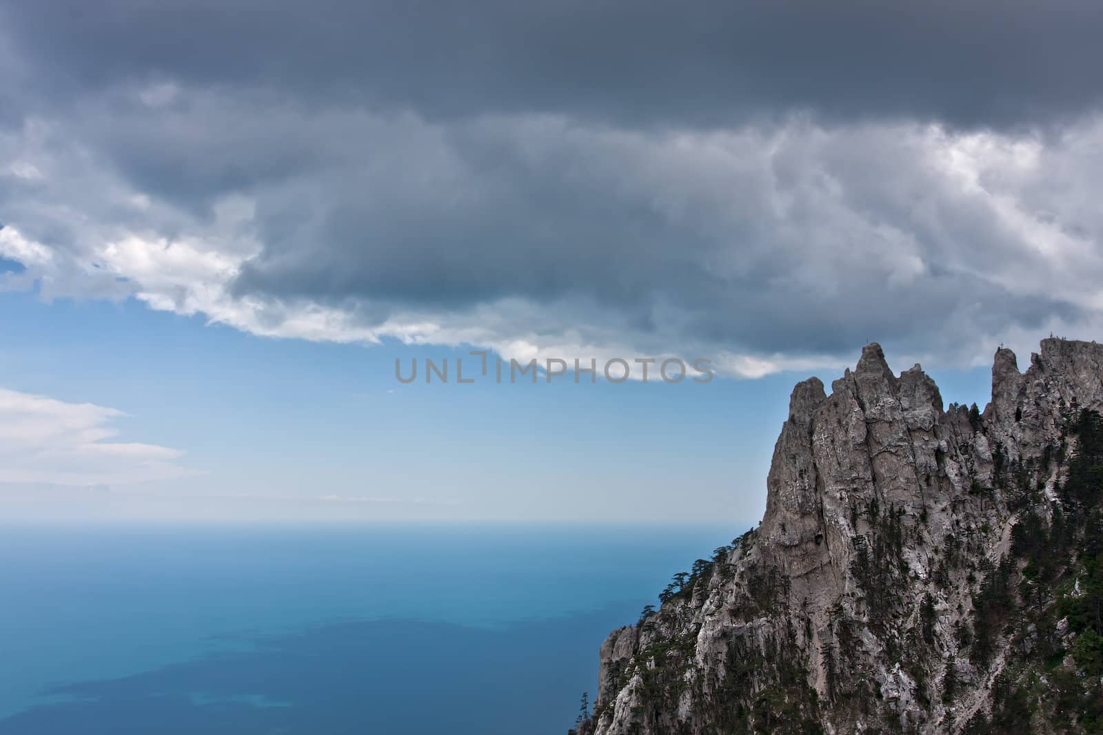 Crimean mountains, Black Sea and clouds