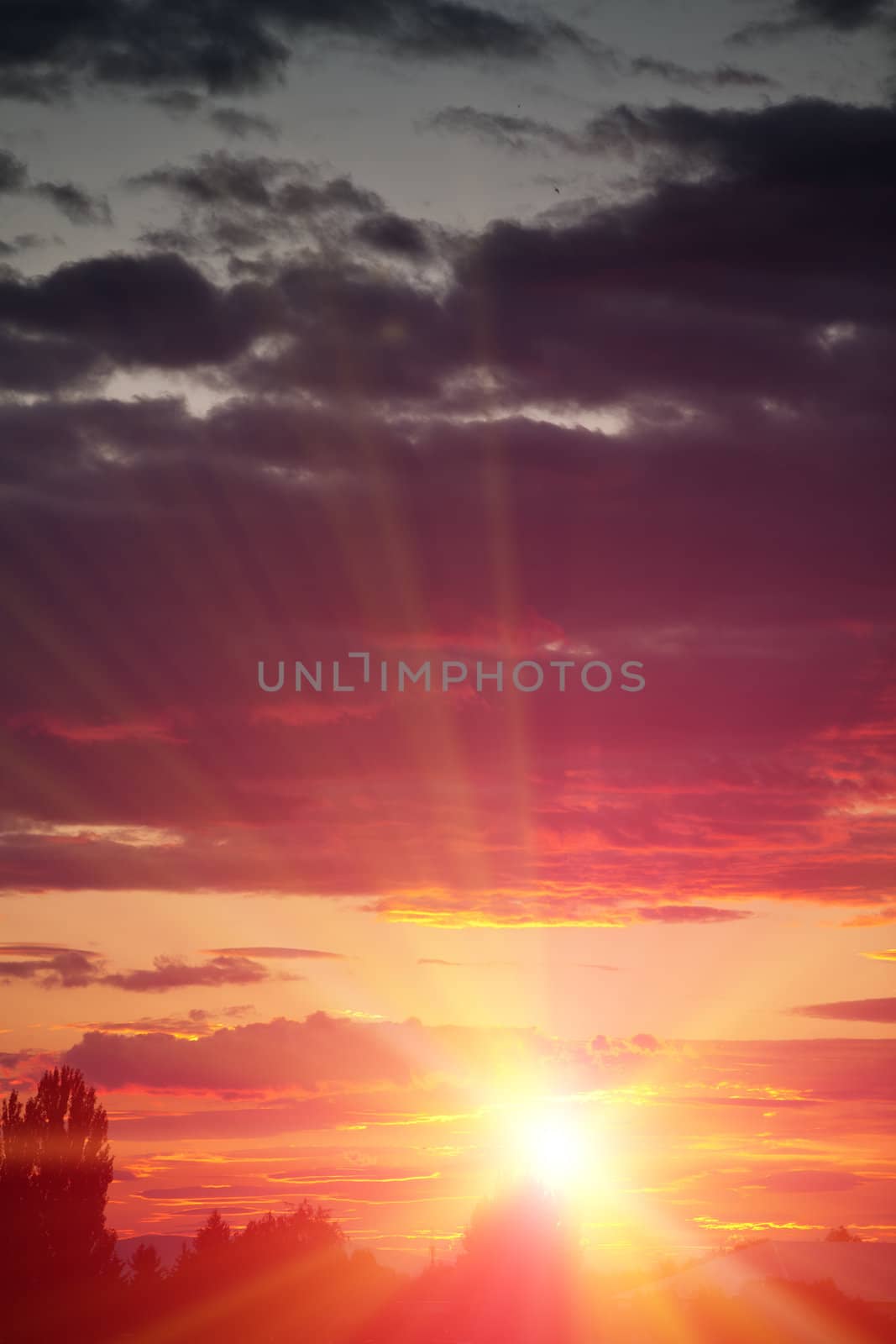 Vibrant sunset with cloudy sky