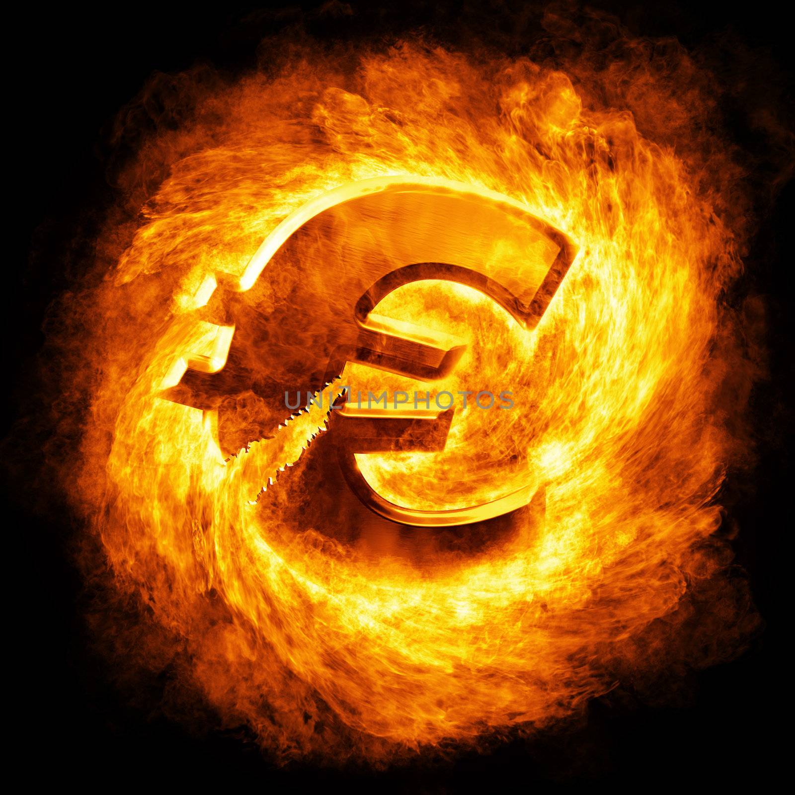 Financial crisis.  Burning broken gold euro