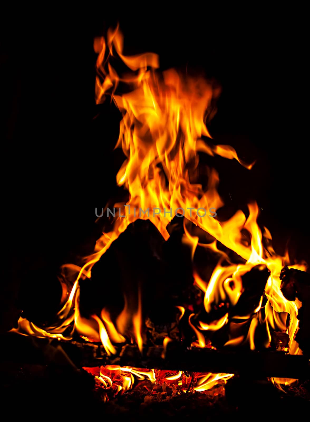 The fire in the furnace. Flames on black background
