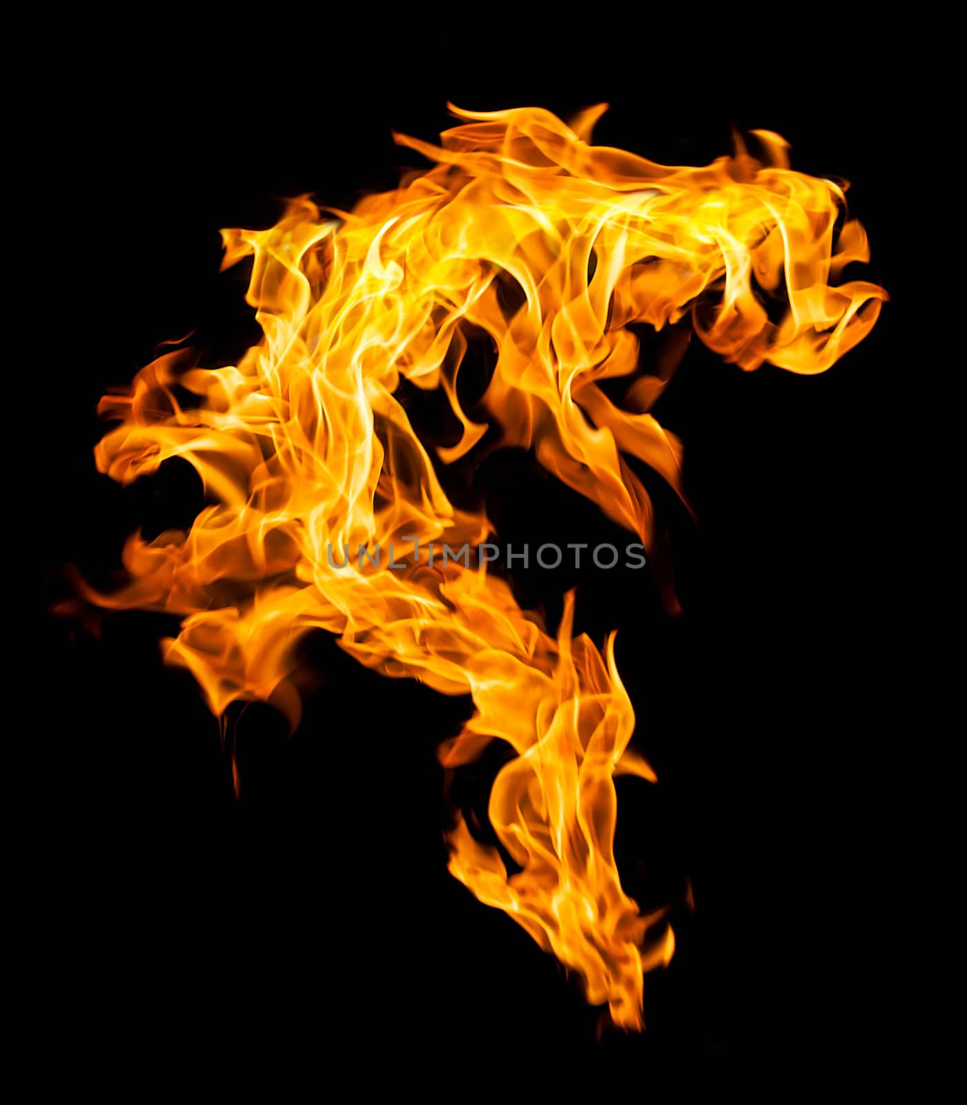 Orange fire flames on a black background