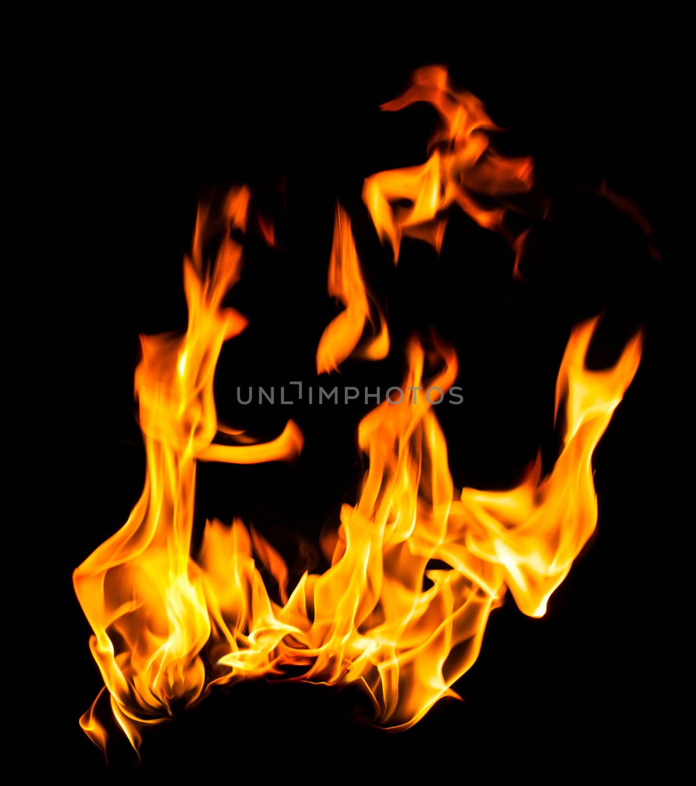 Fire flames on black background