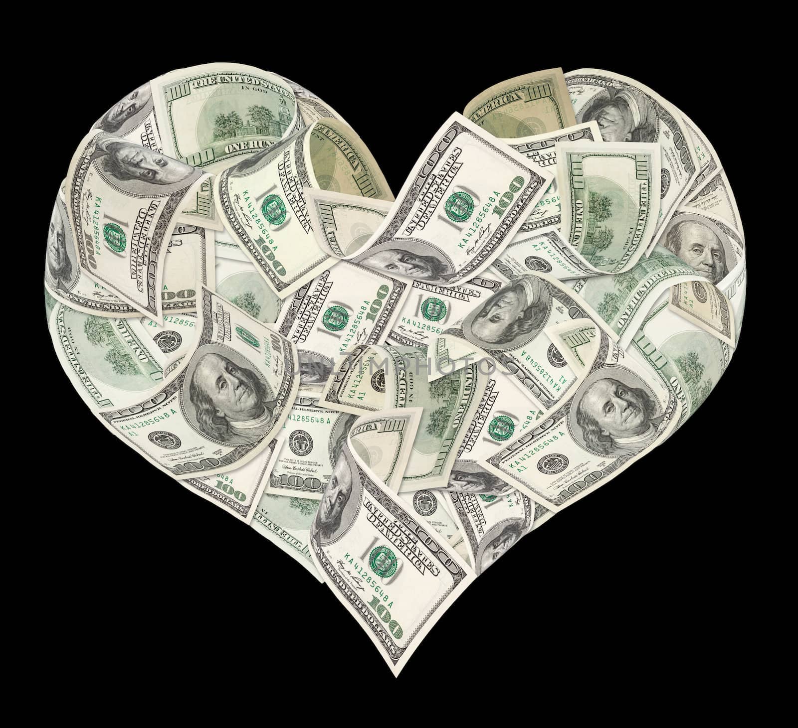 Heart sign made by 100 dollar banknotes by palinchak