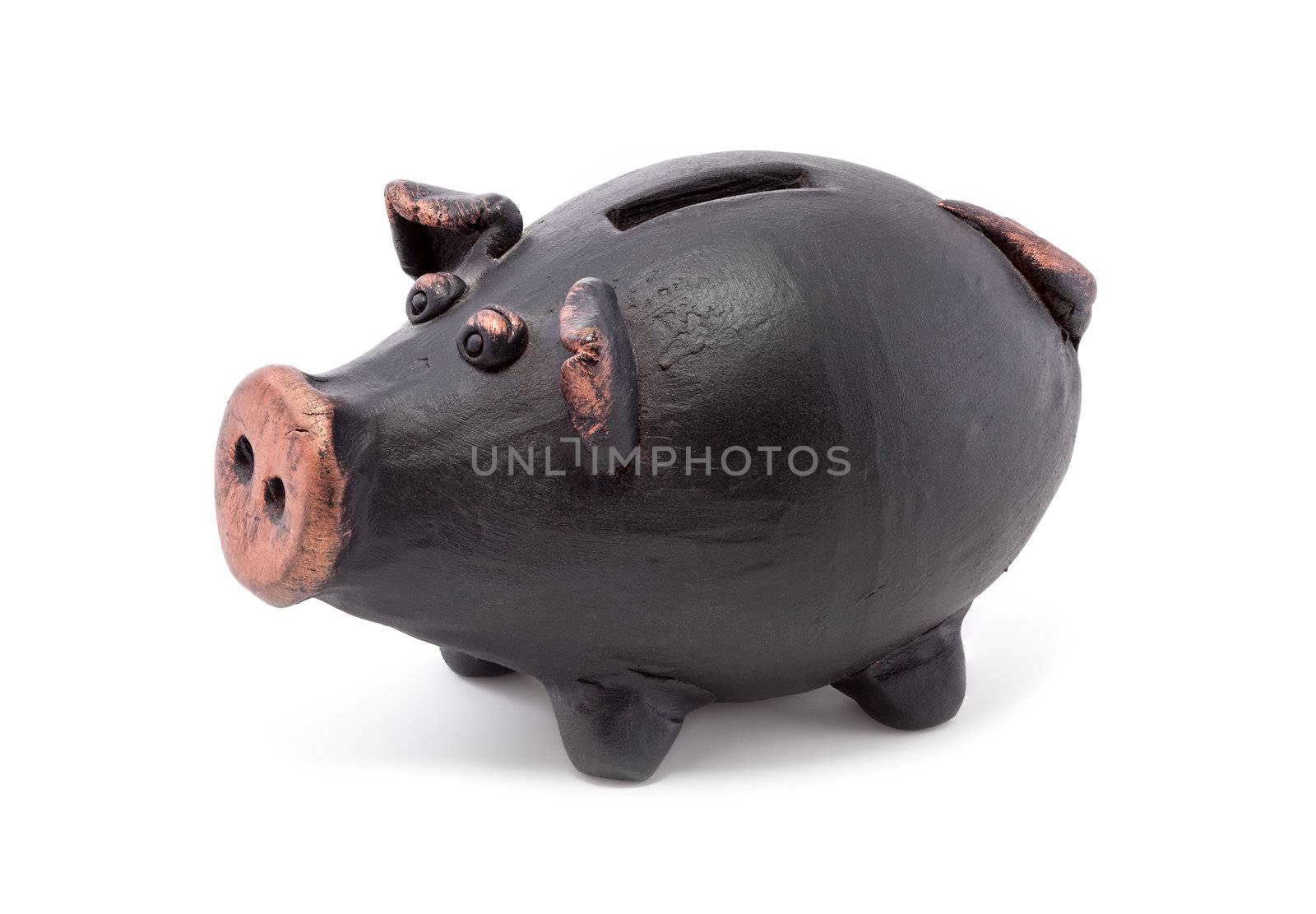 Black piggy bank isolated on white background